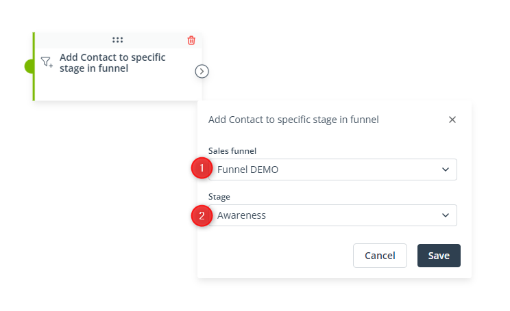 add contact to specific stage in funnel