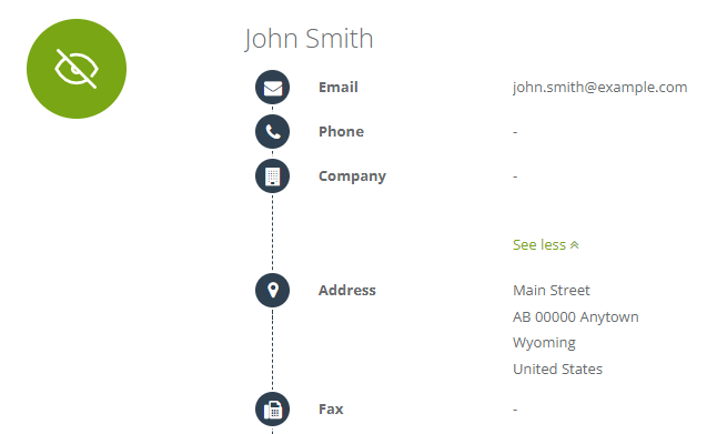 postal code on contact card